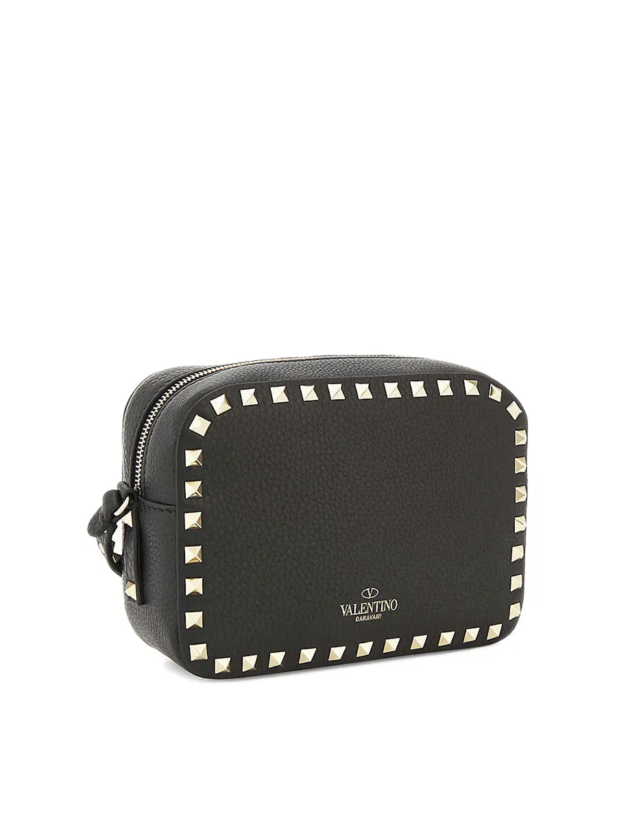 Small Rockstud Grainy Leather Crossbody Bag in Black