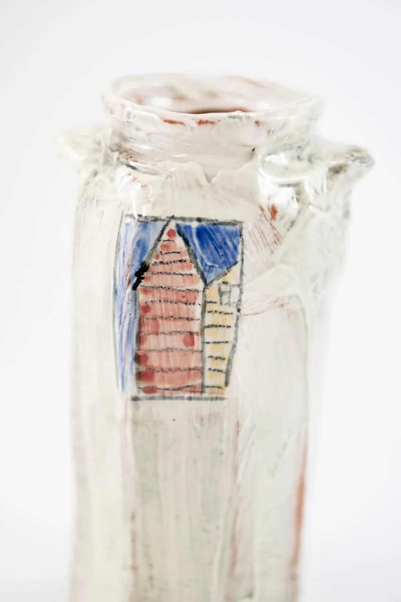 Small White Vase with House