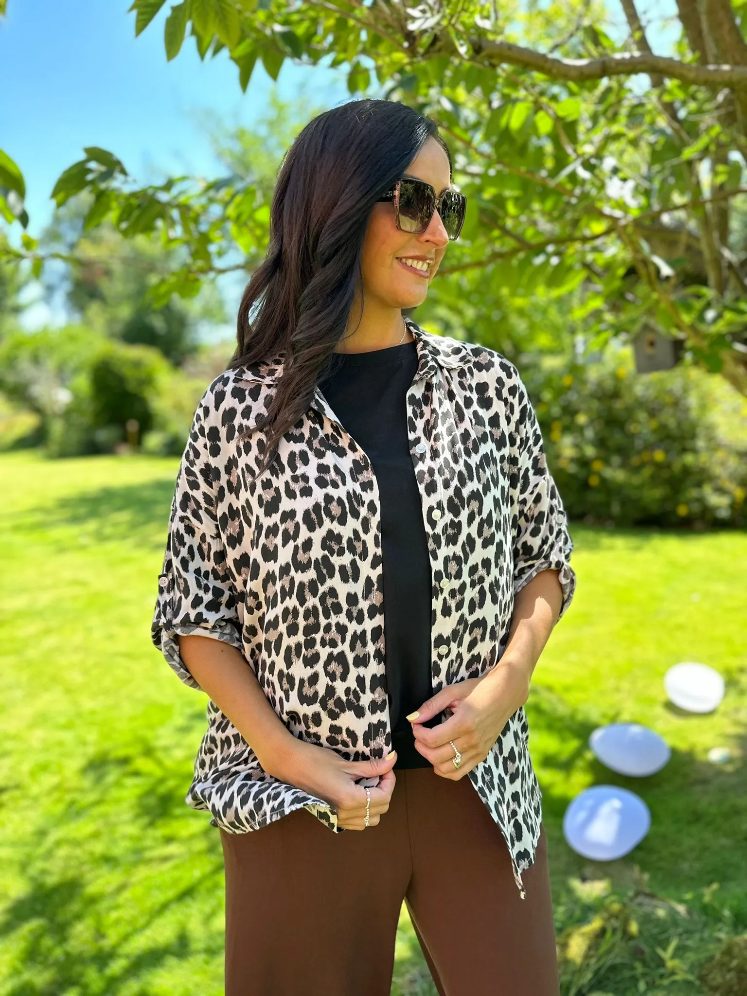 Stone Tie Front Leopard Print Blouse Sophie