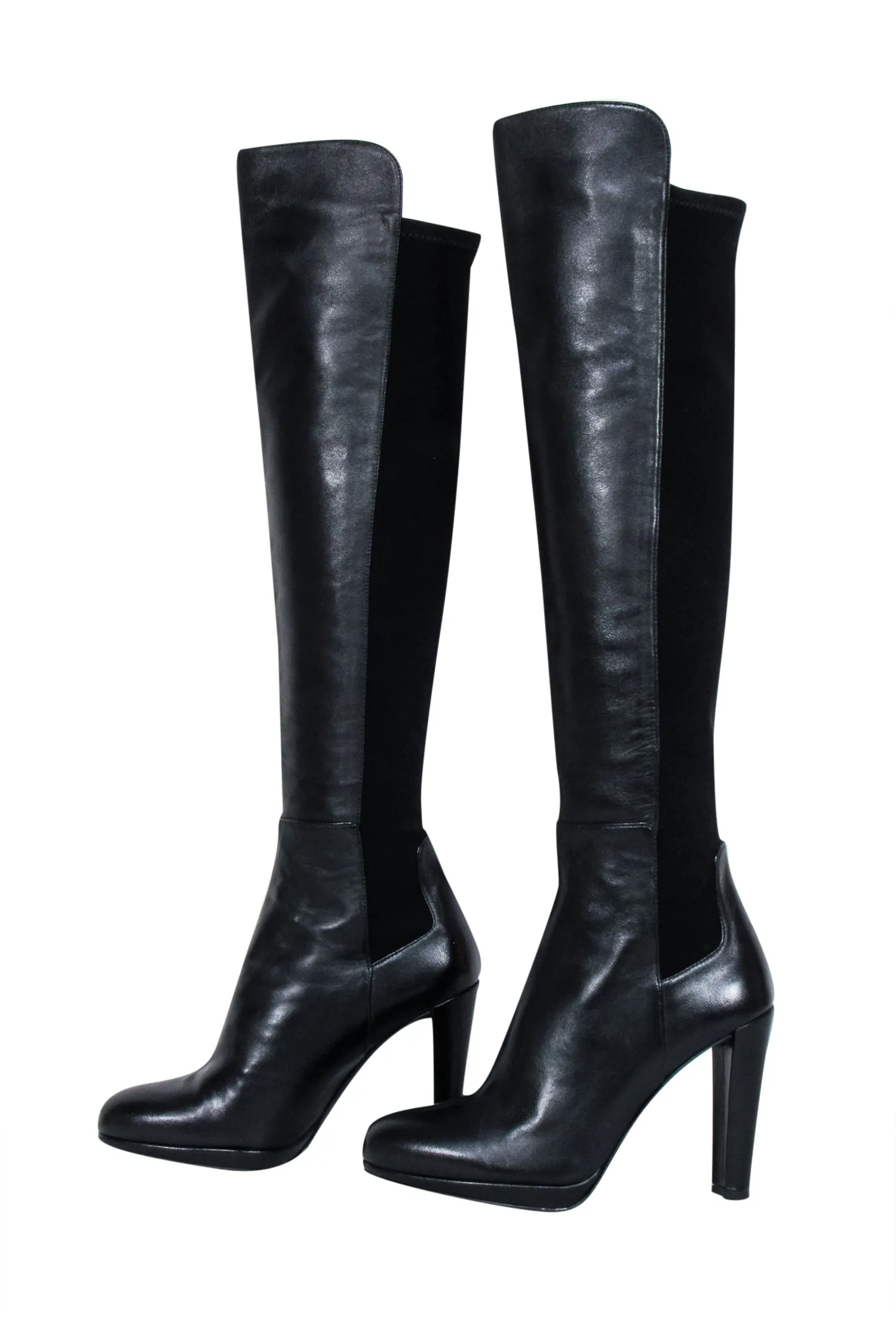 Stuart Weitzman - Black Leather Tall Heel Boots Sz 8