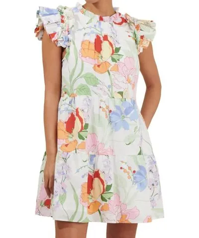 SUGARLIPS Juliet Floral Garden Lauren Shift Mini Dress In White