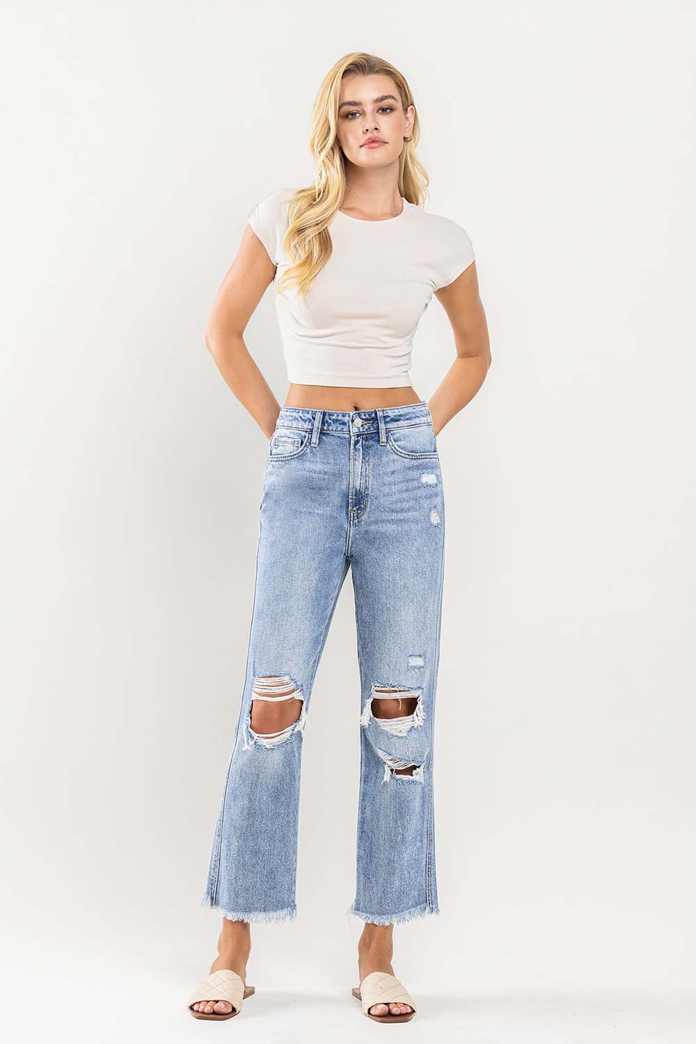 SUPER HIGH RISE DISTRESSED STRAIGHT JEANS - FLYING MONKEY