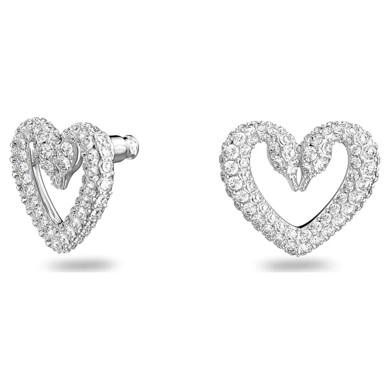 Swarovski Una Stud Earrings, Heart, Small, White, Rhodium Plated -5625535