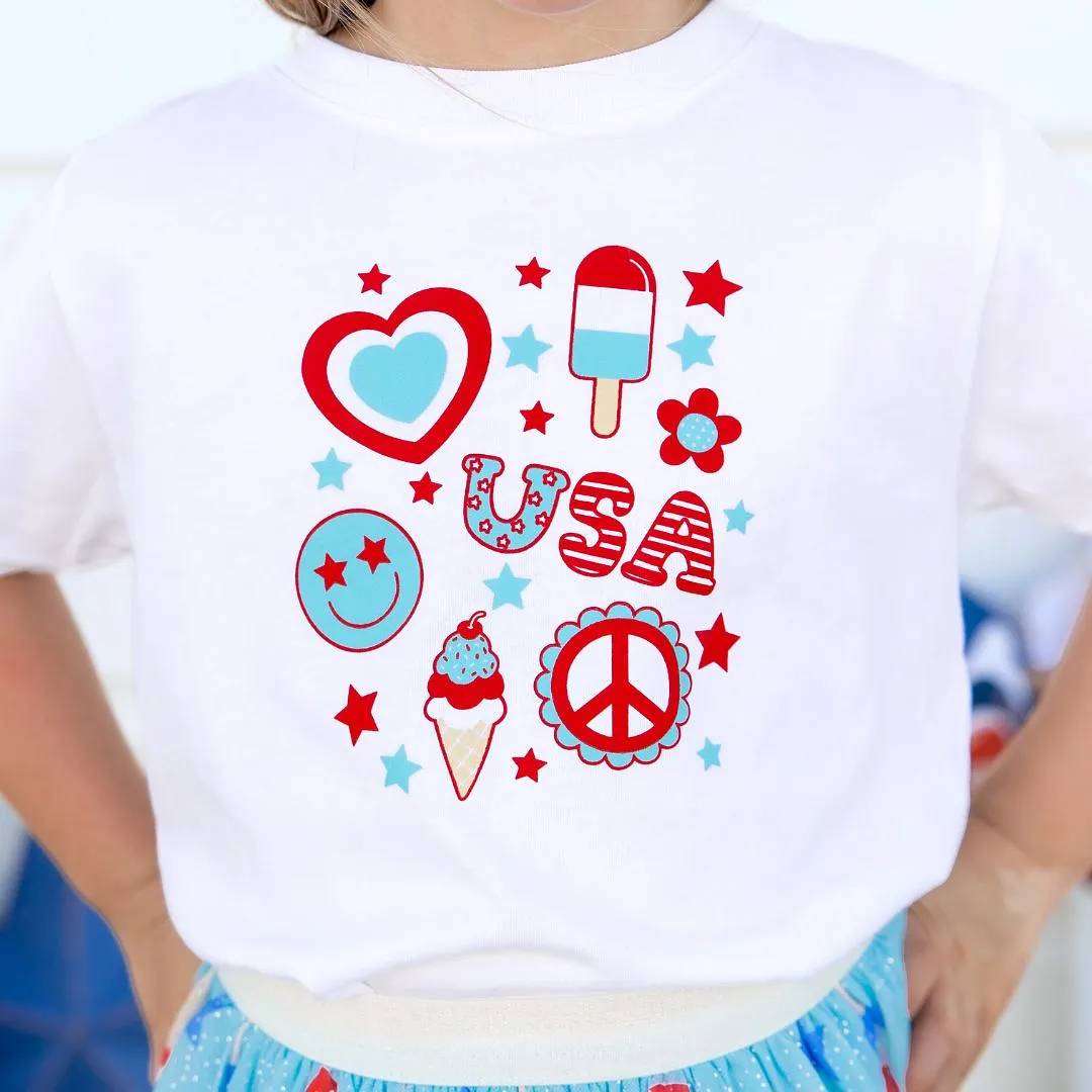 Sweet Wink 4th Of July Doodle S/S Tee - White