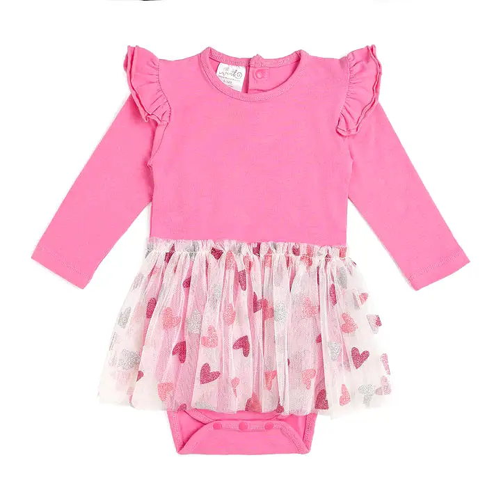 Sweet Wink - Glitter Hearts Long Sleeve Tutu Bodysuit