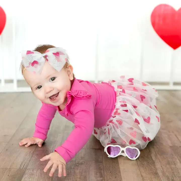 Sweet Wink - Glitter Hearts Long Sleeve Tutu Bodysuit