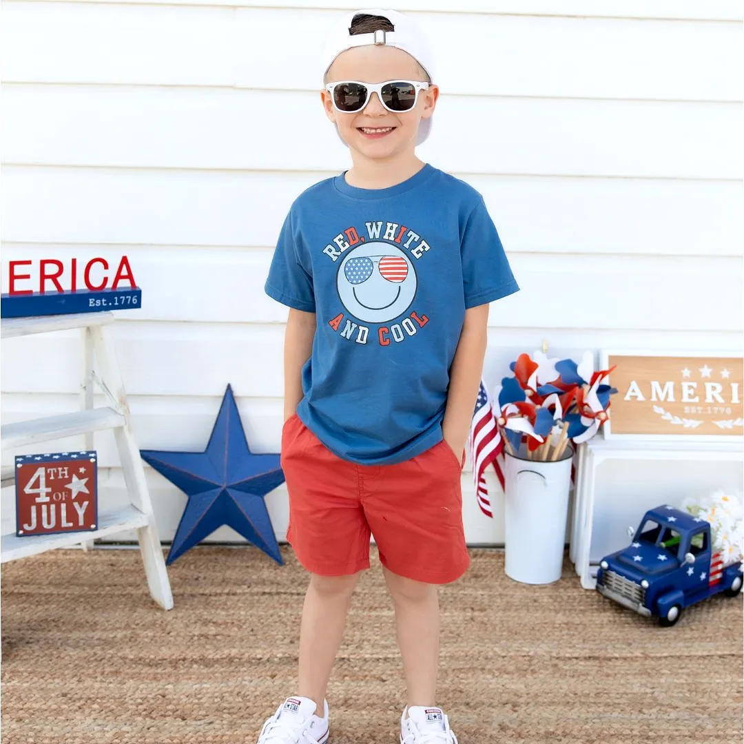 Sweet Wink Red White & Cool Patriotic Smiley S/S Tee - Indigo