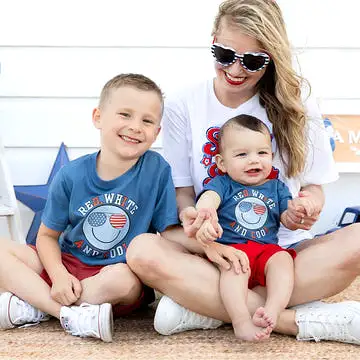 Sweet Wink Red White & Cool Patriotic Smiley S/S Tee - Indigo