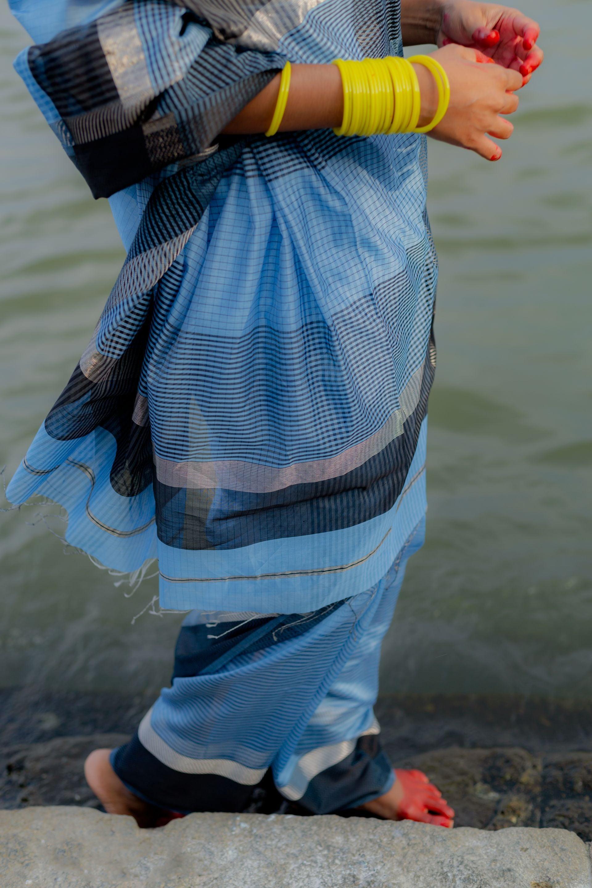 Tattvam  - Light Blue Silk Cotton Maheswari saree