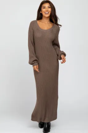 Taupe Side Slit Maxi Sweater Dress