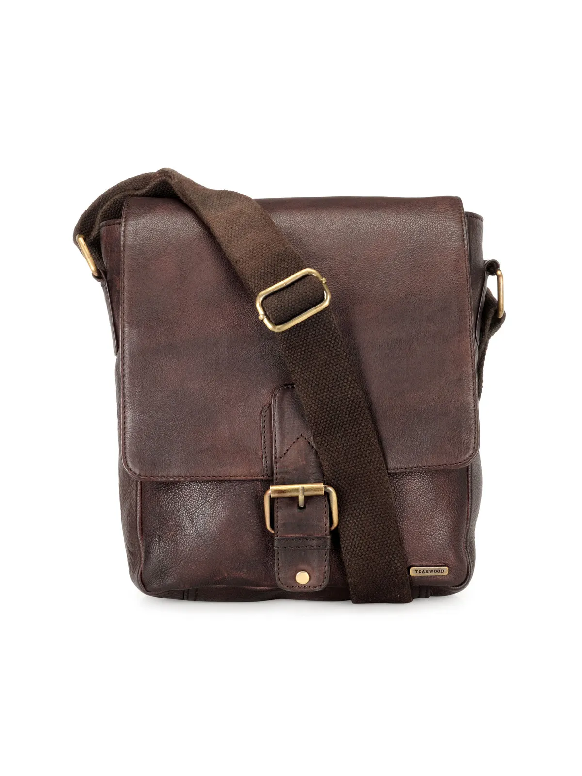 Teakwood Leather Mens Crossbody Bag - Brown