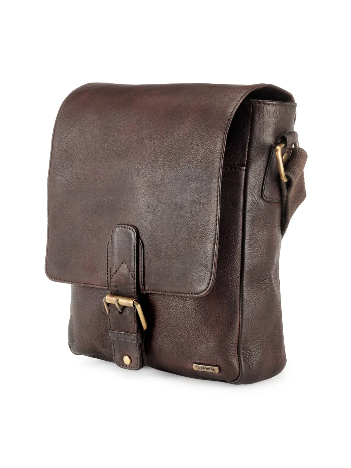 Teakwood Leather Mens Crossbody Bag - Brown