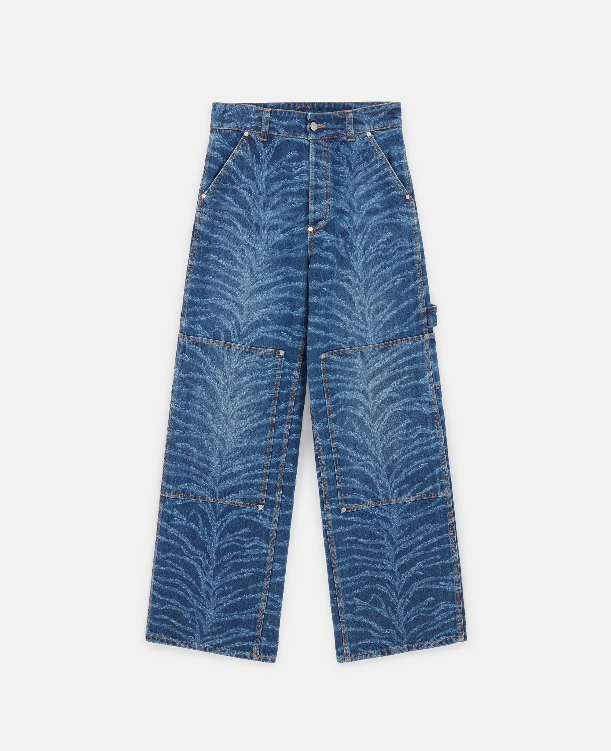 Tiger Pattern High-Rise Straight Leg Cargo Jeans