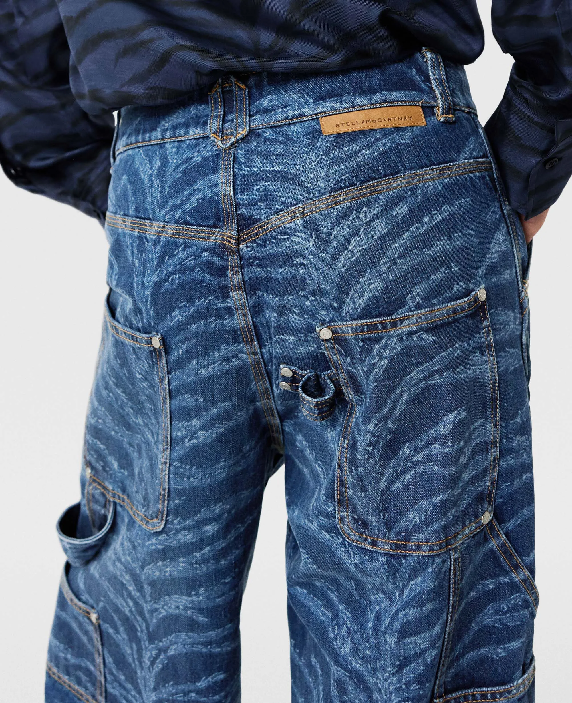 Tiger Pattern High-Rise Straight Leg Cargo Jeans