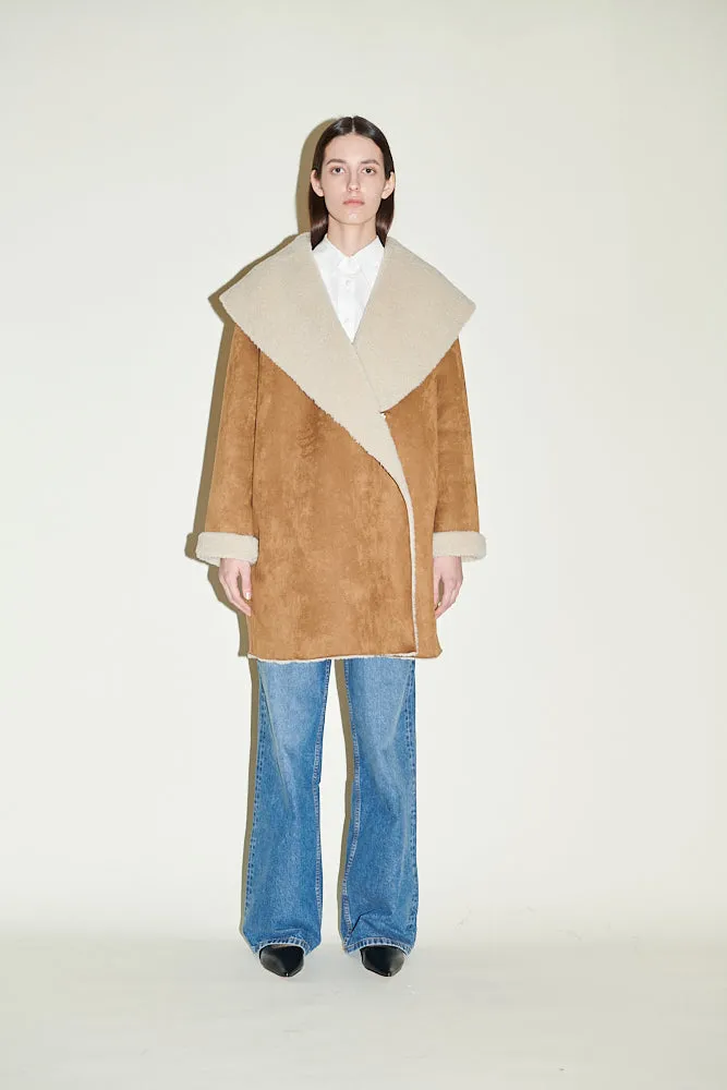 TILDA SHEARLING COAT TAN AND CREAM