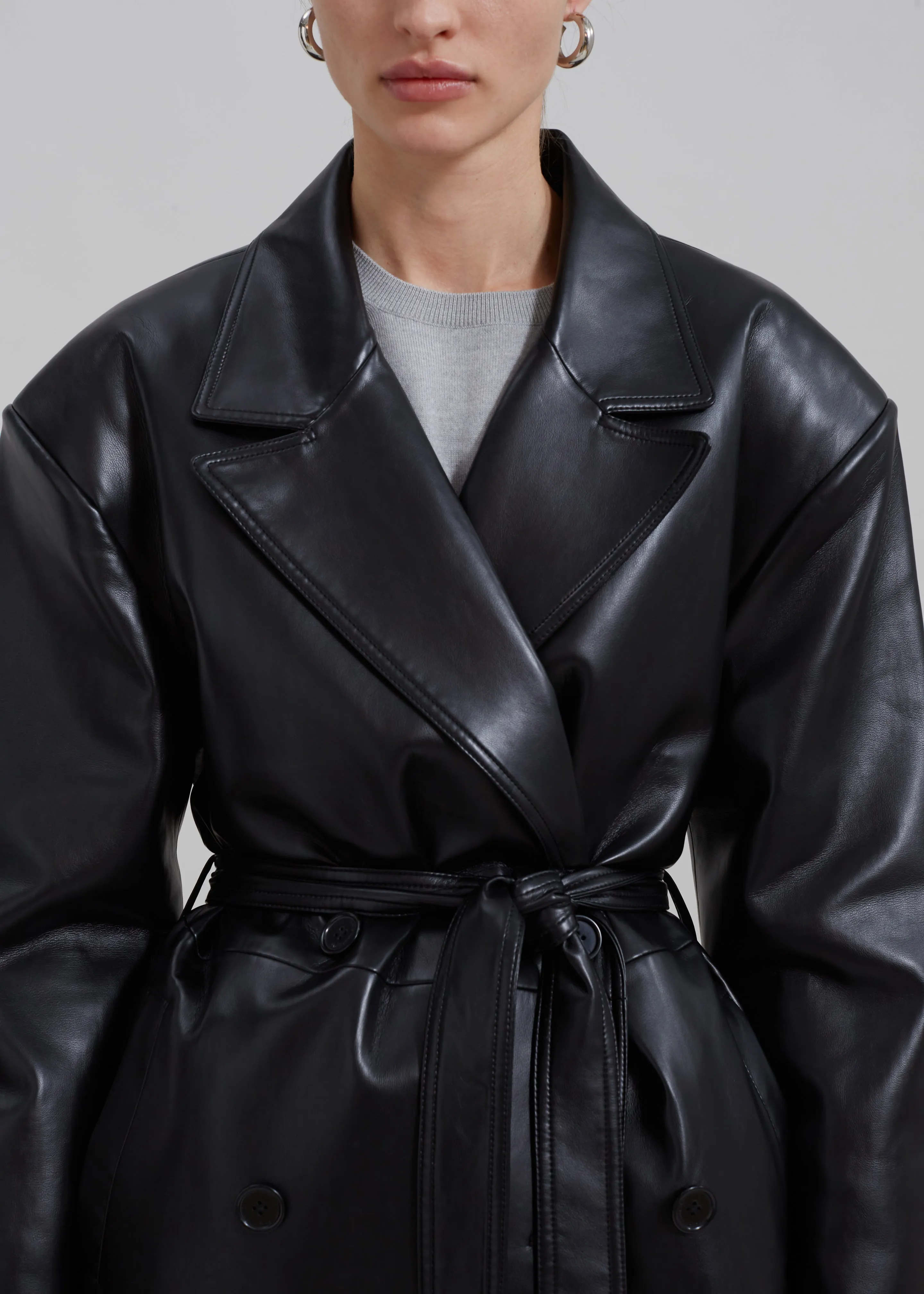 Tina Faux Leather Trench Coat - Black