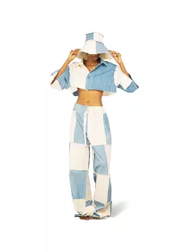 TIU x IAMISIGO Ivory & Sky-Blue Crop Top