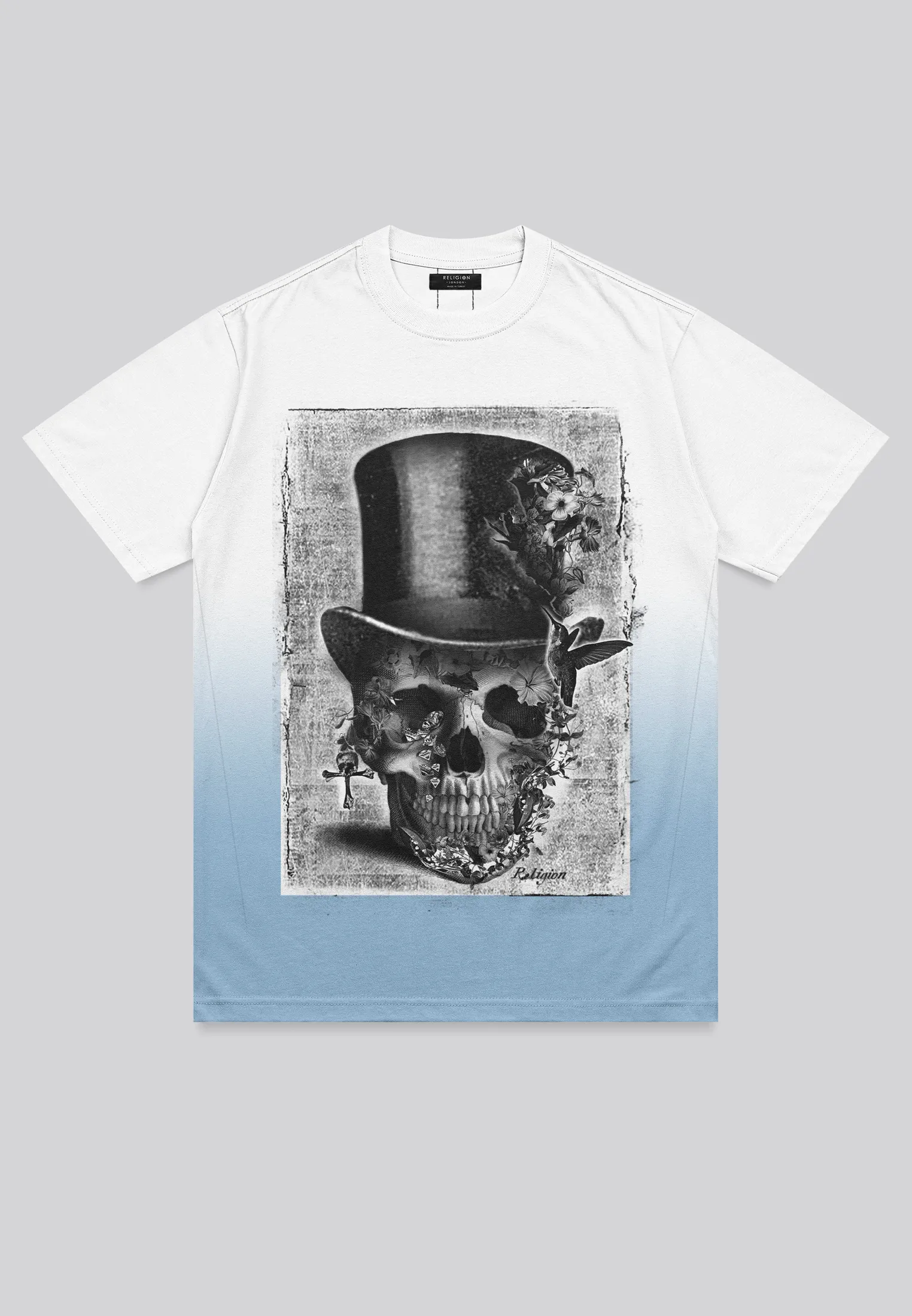 TOP HAT WHITE & BABY BLUE T-SHIRT