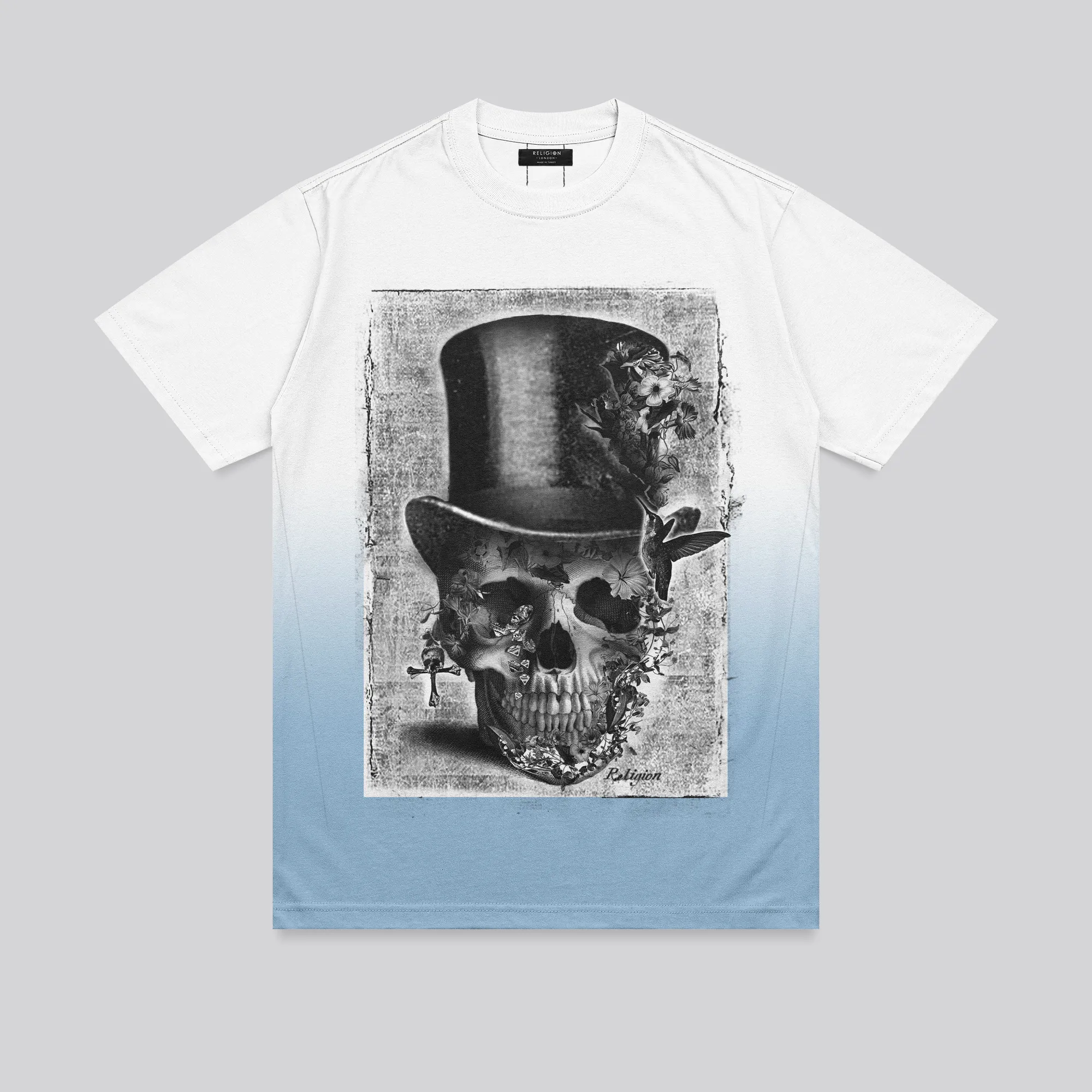 TOP HAT WHITE & BABY BLUE T-SHIRT