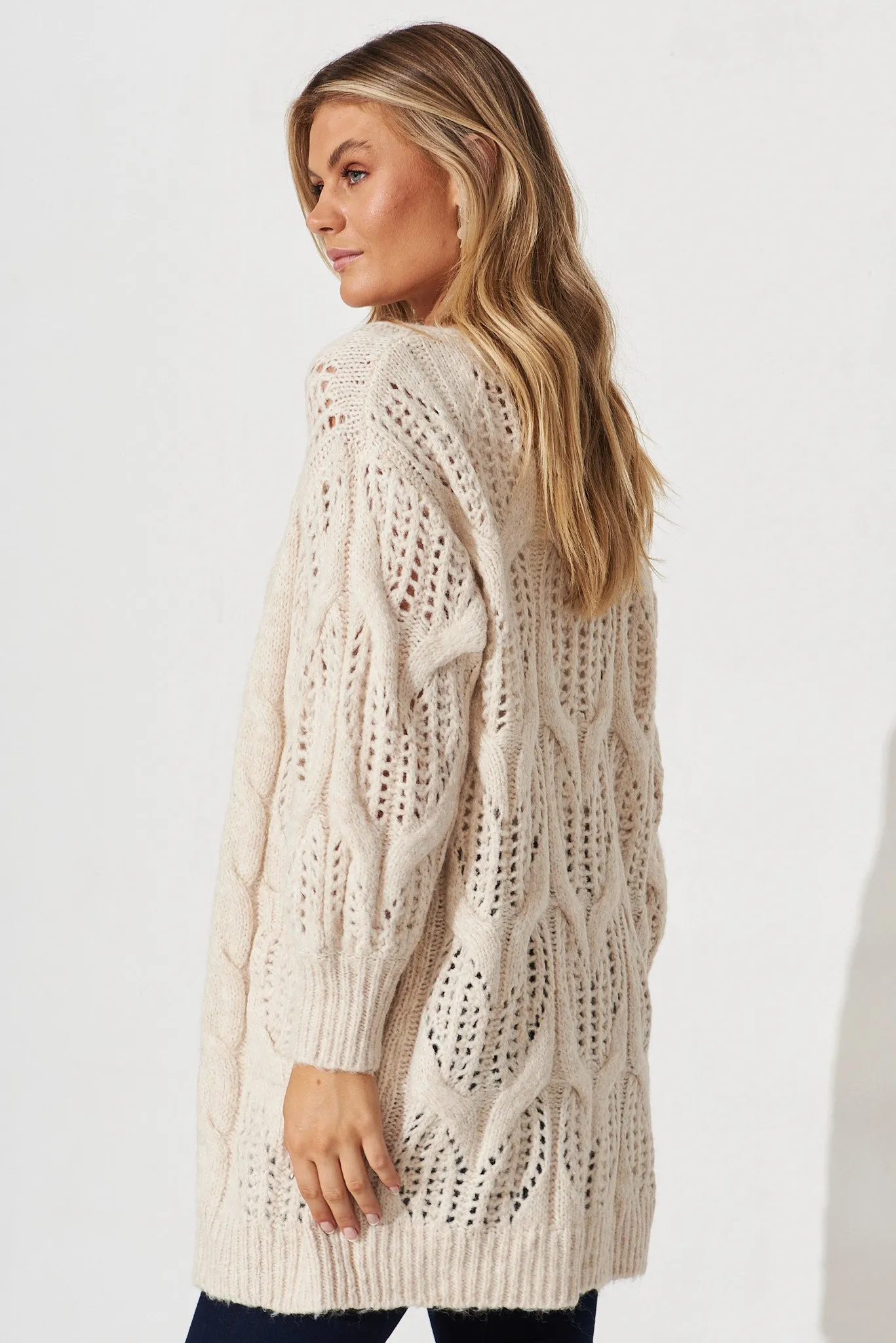 Turvey Knit Cardigan In Beige Wool Blend