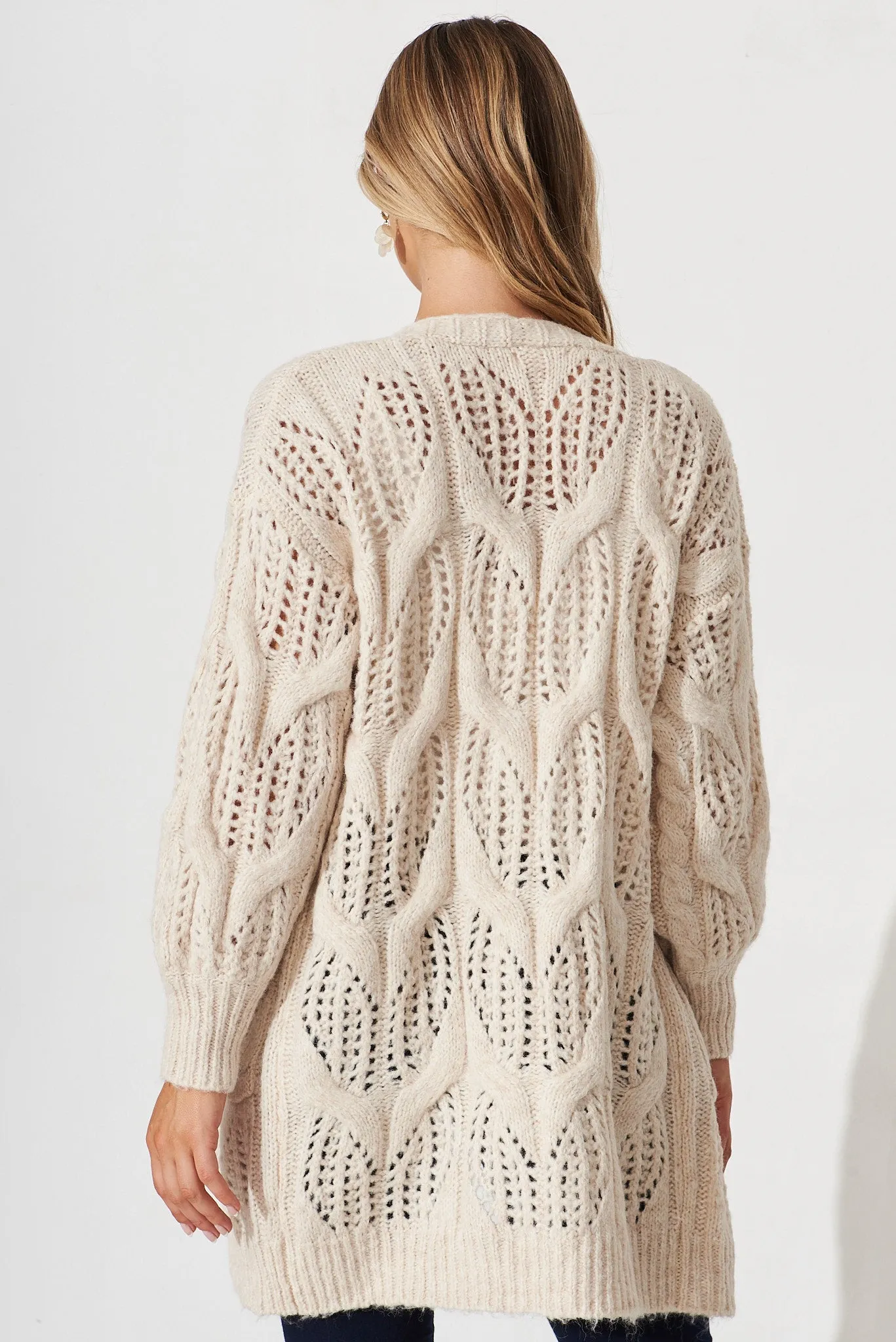 Turvey Knit Cardigan In Beige Wool Blend