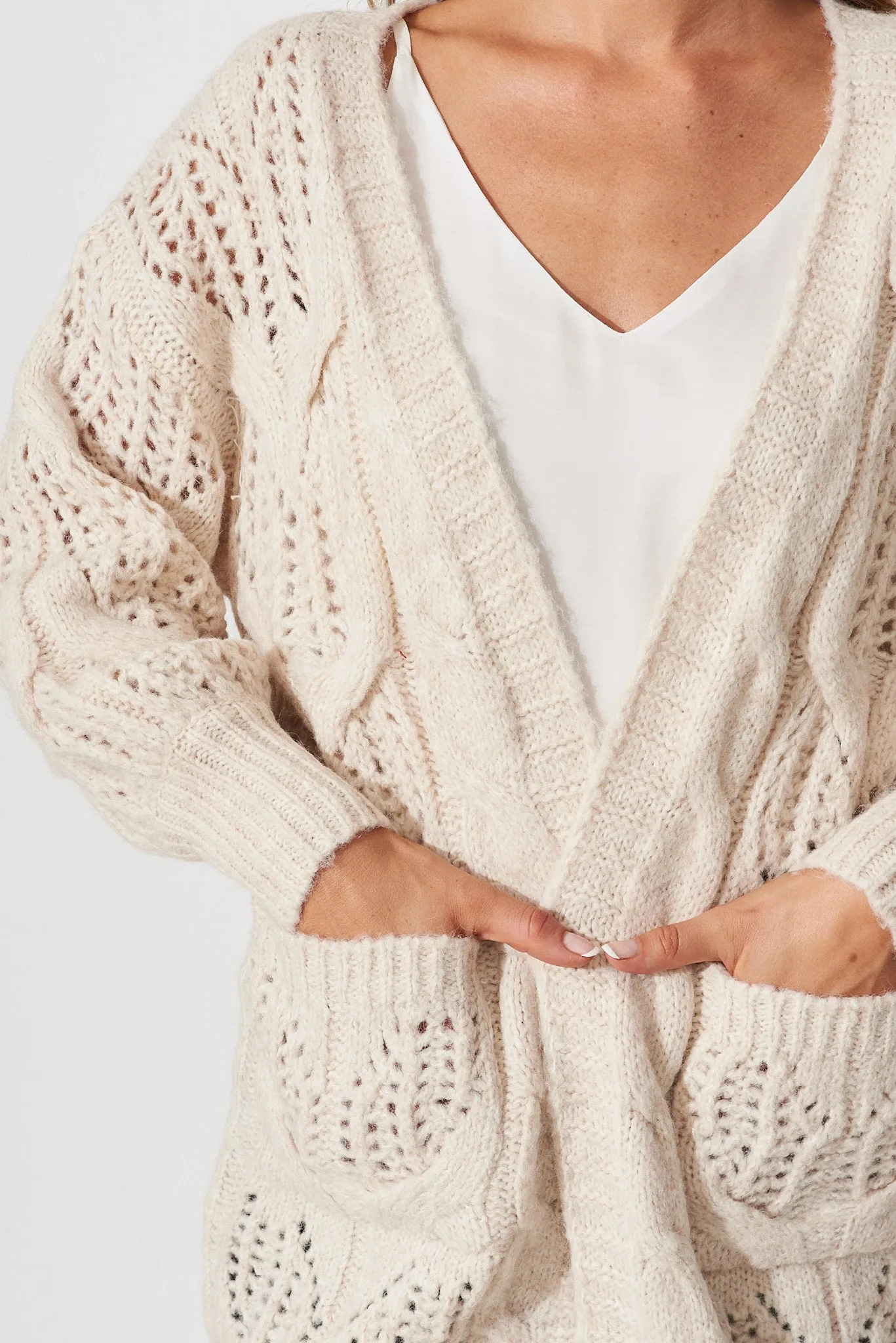 Turvey Knit Cardigan In Beige Wool Blend