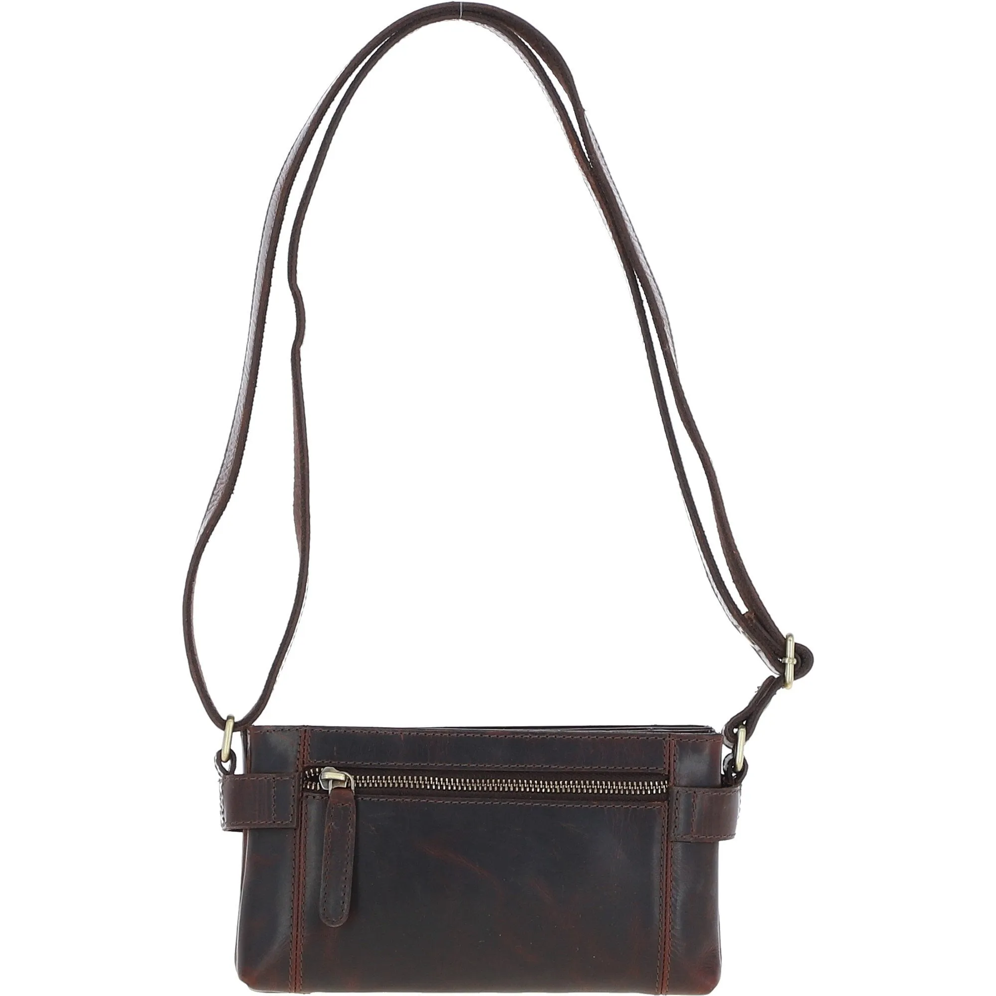 Two Section Zip Top Leather Crossbody Bag Brown: K-44