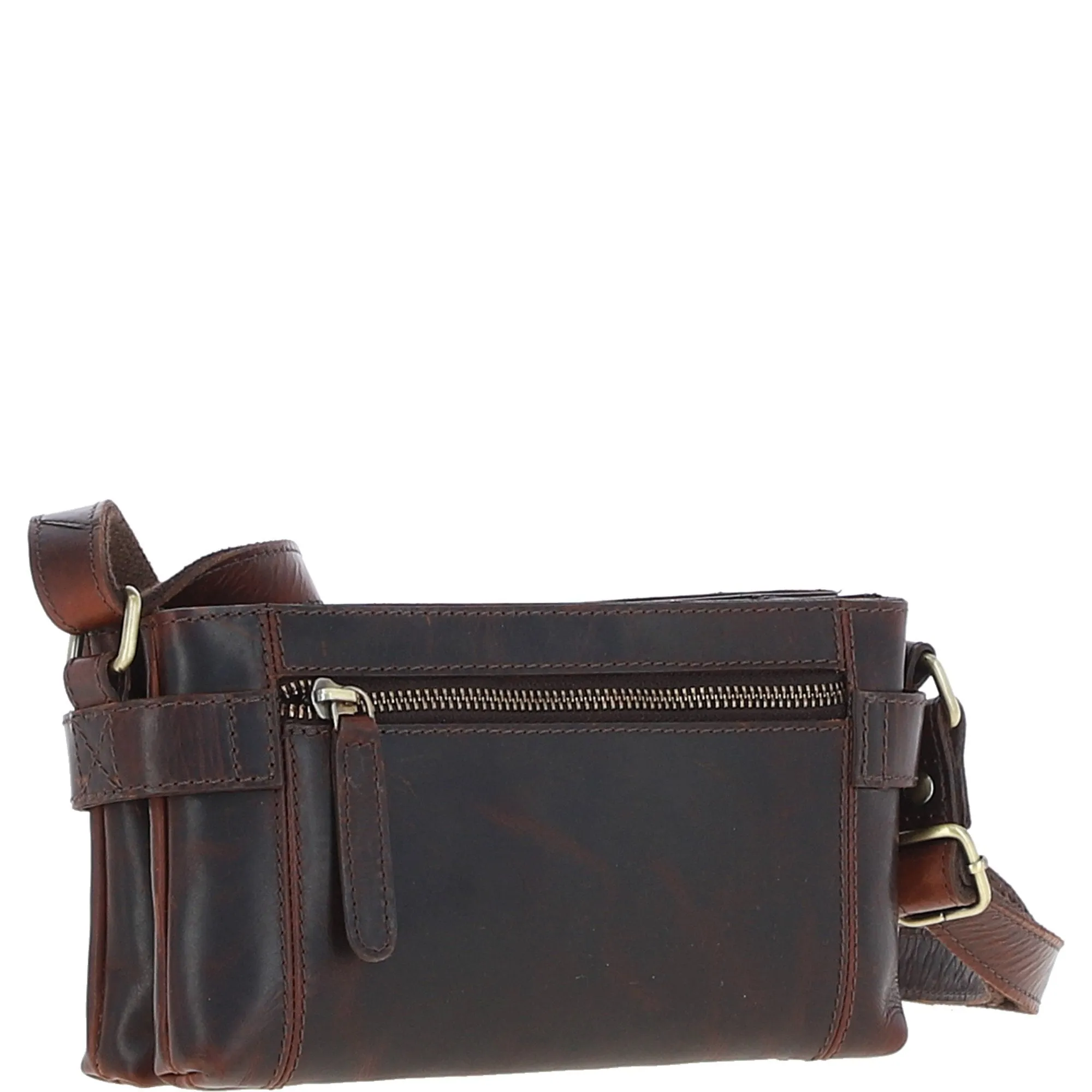 Two Section Zip Top Leather Crossbody Bag Brown: K-44