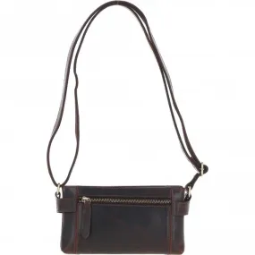 Two Section Zip Top Leather Crossbody Bag Brown: K-44