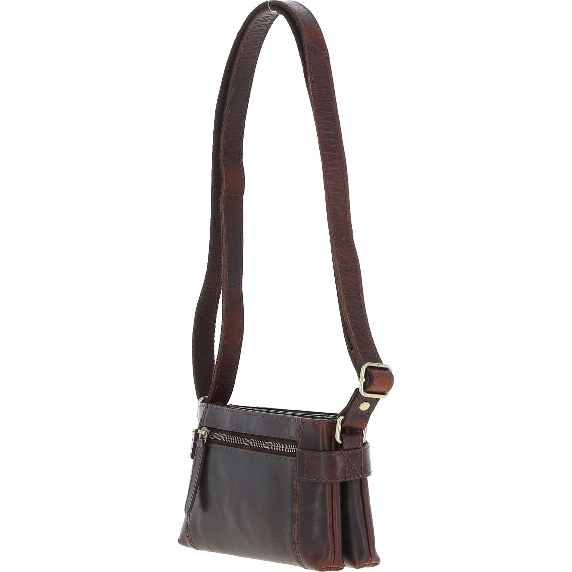 Two Section Zip Top Leather Crossbody Bag Brown: K-44