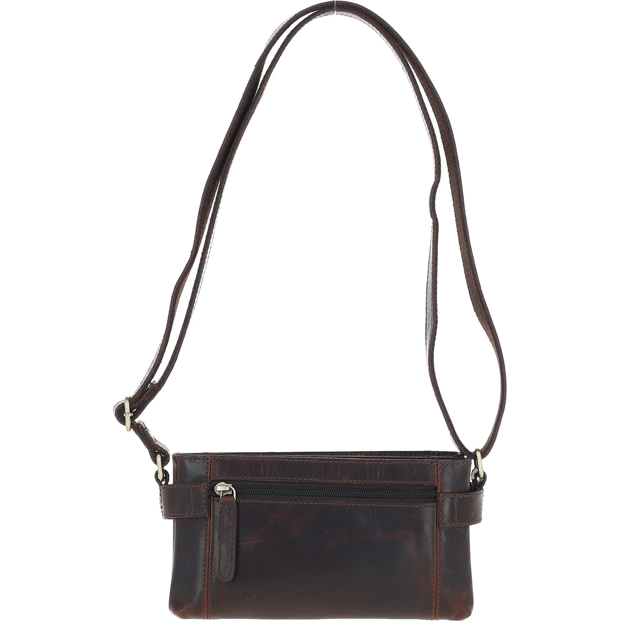 Two Section Zip Top Leather Crossbody Bag Brown: K-44