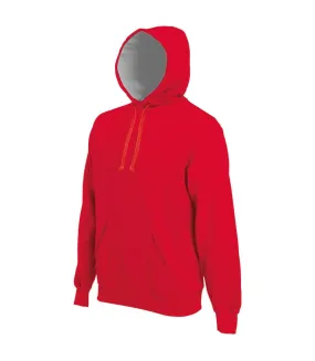 Unisex adult contrast heavyweight hoodie red/heather grey Kariban