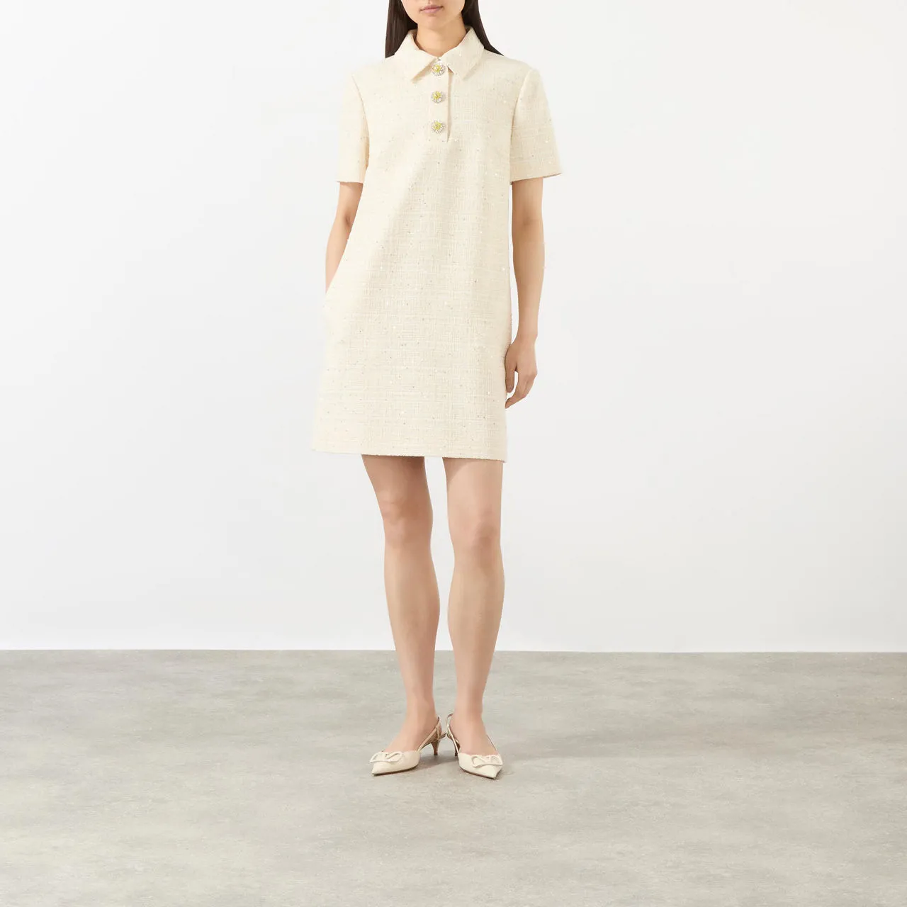 VALENTINO Tweed Mini Shift Dress - Natural