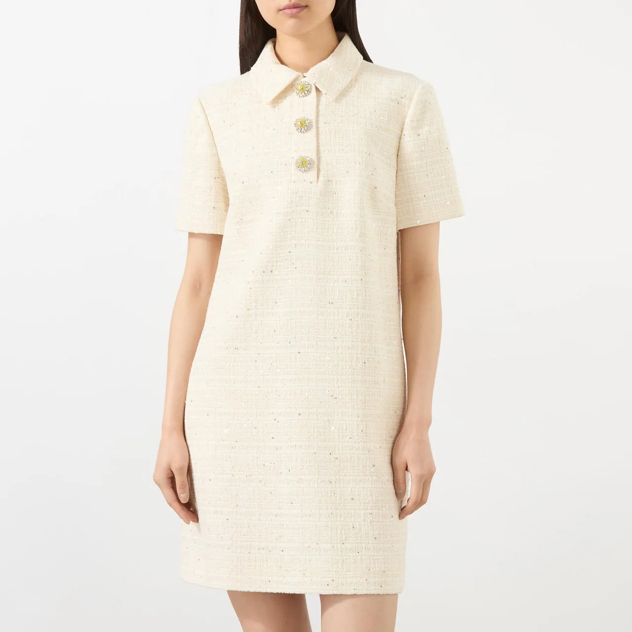 VALENTINO Tweed Mini Shift Dress - Natural