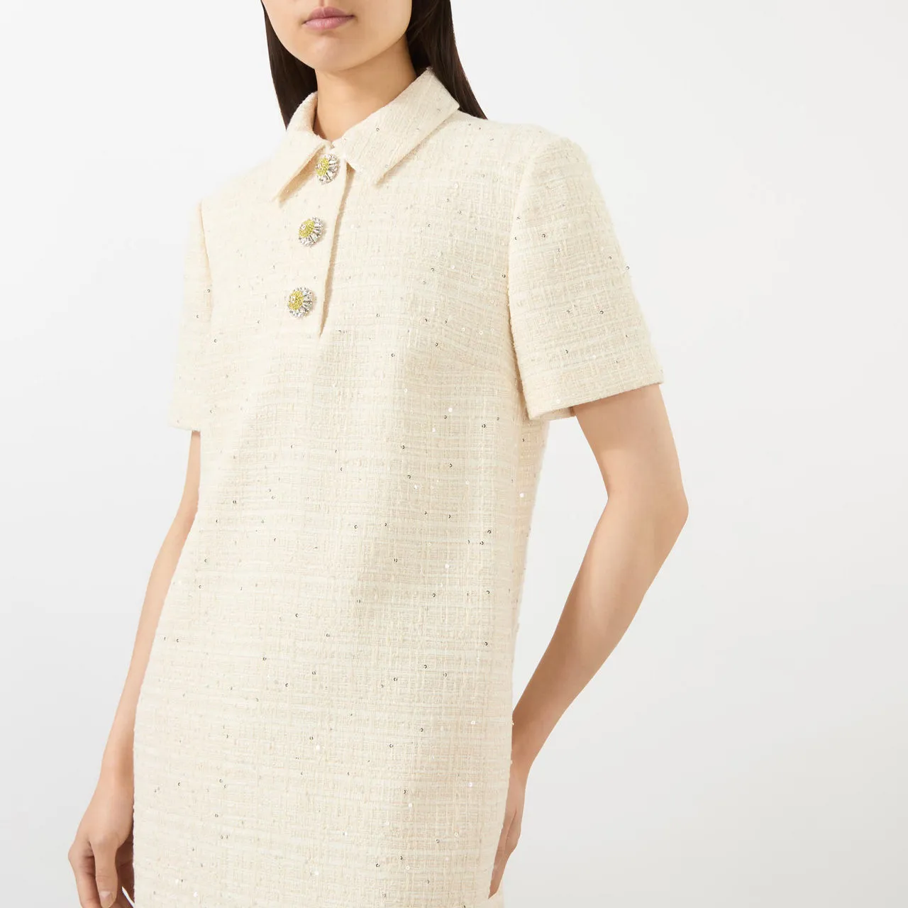 VALENTINO Tweed Mini Shift Dress - Natural