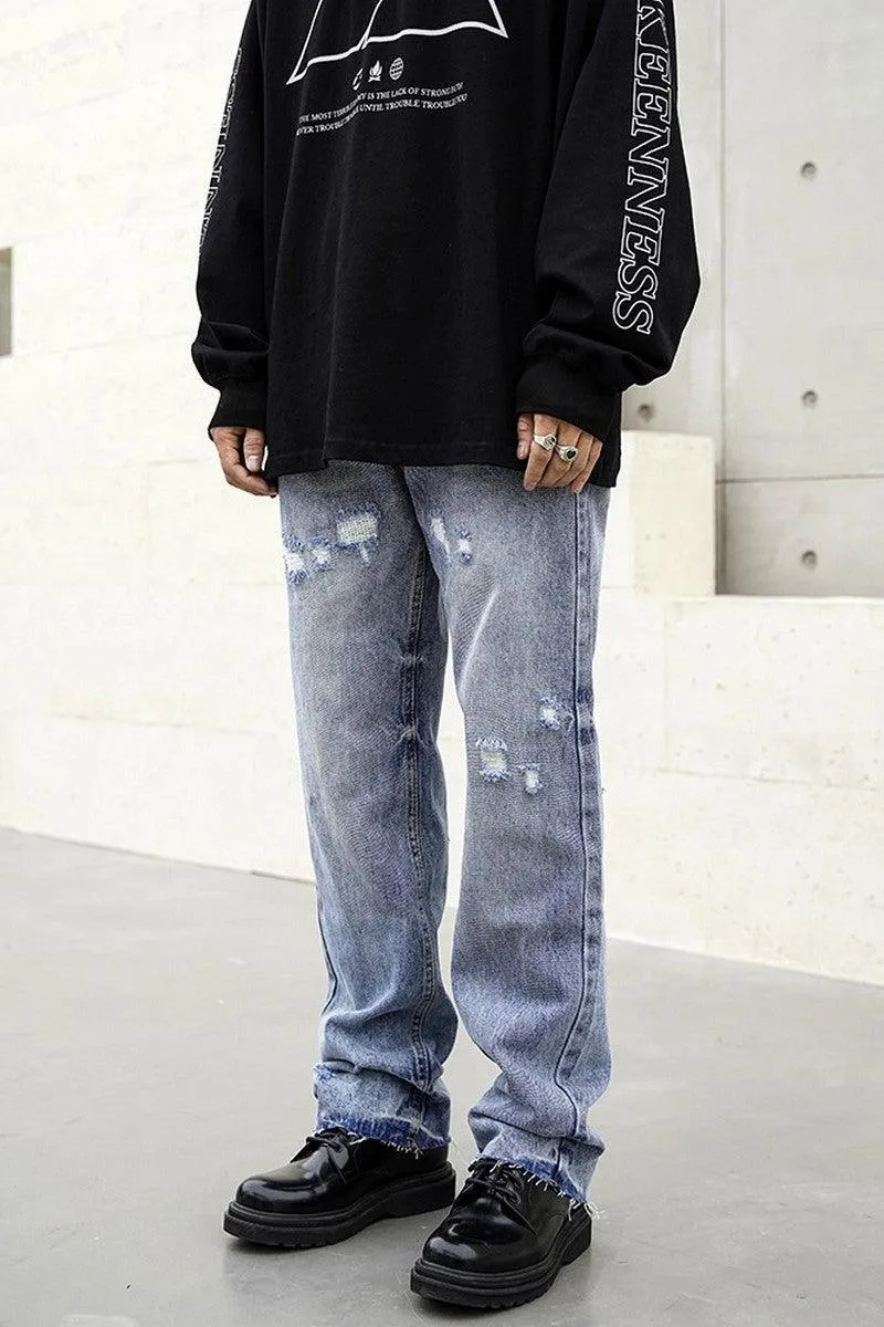 Washed Distressed Loose Jeans