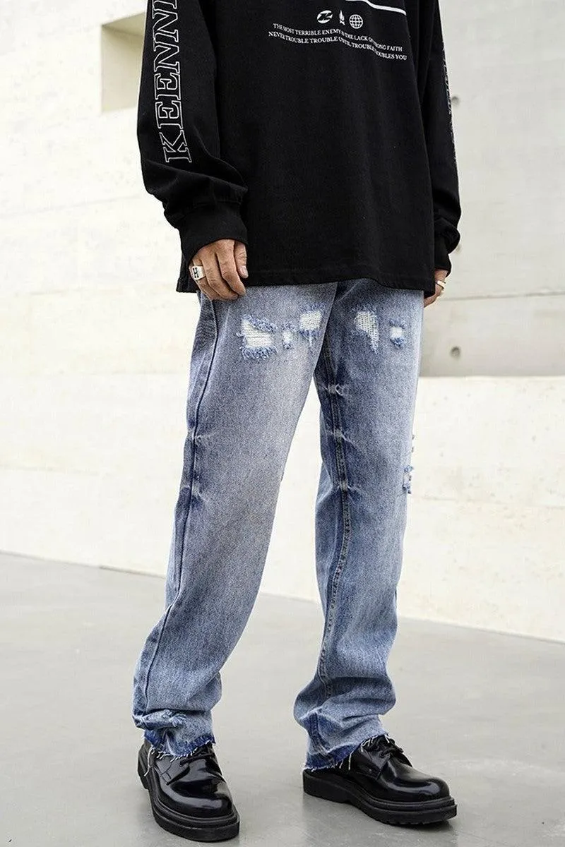 Washed Distressed Loose Jeans