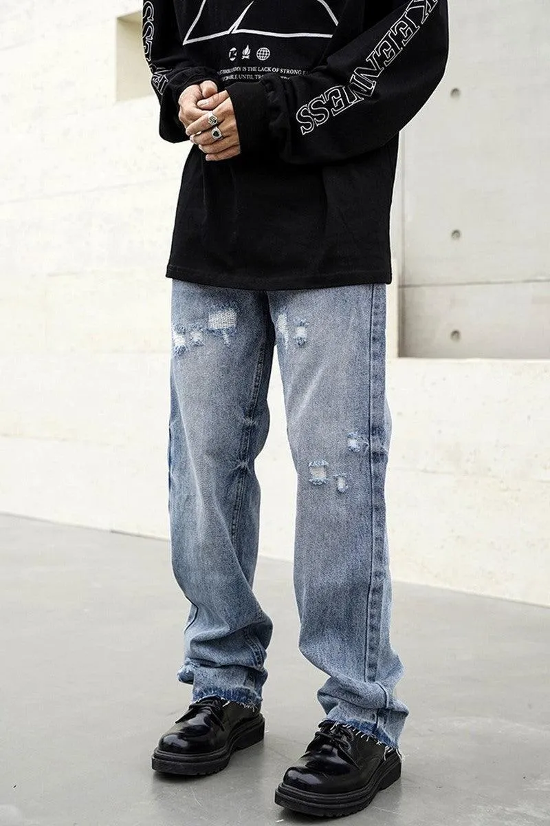 Washed Distressed Loose Jeans