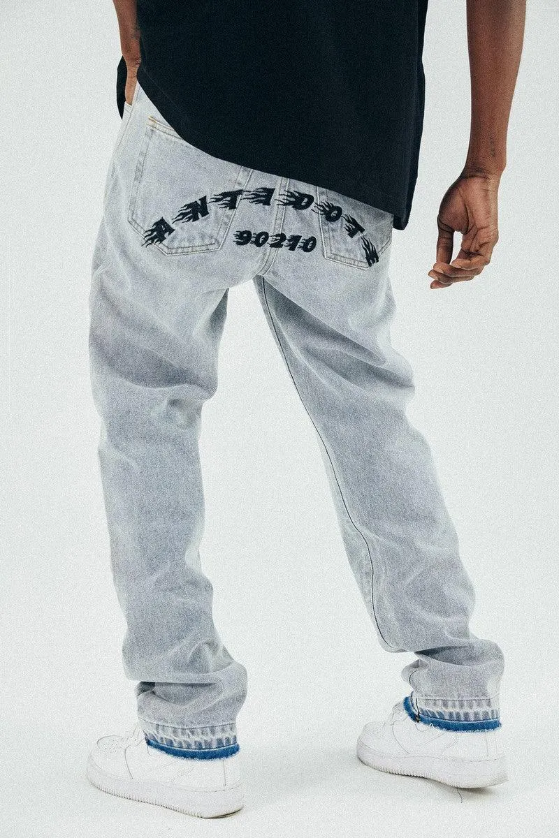 Washed Embroidered Logo Jeans