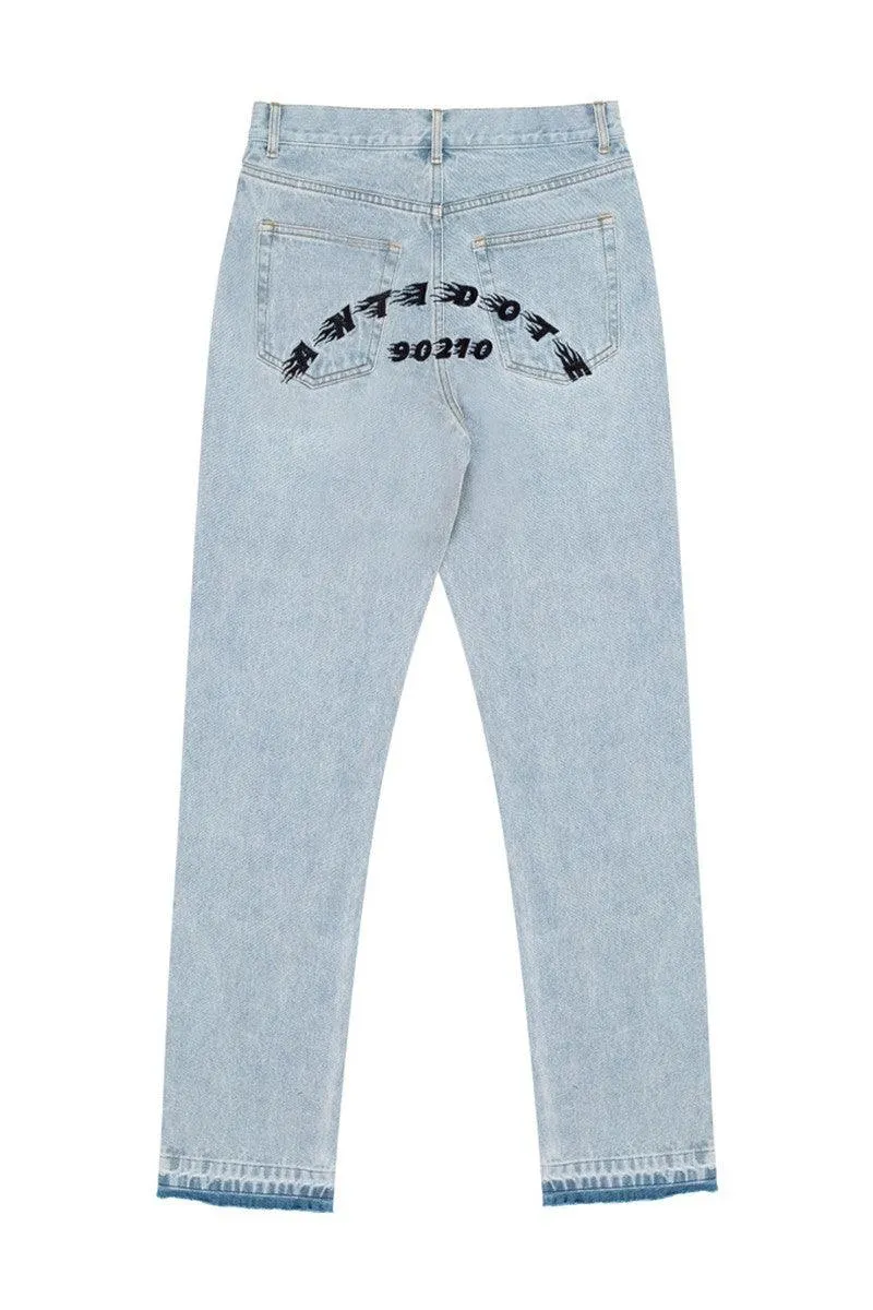 Washed Embroidered Logo Jeans