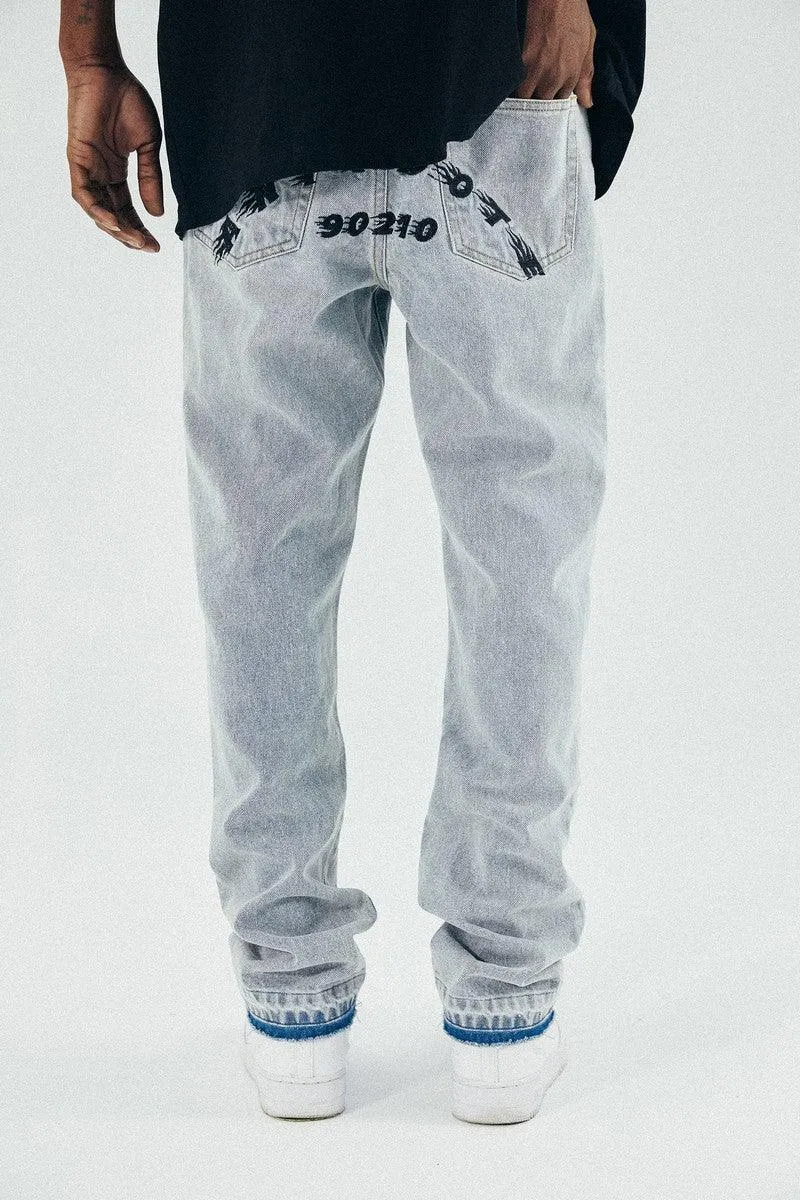 Washed Embroidered Logo Jeans