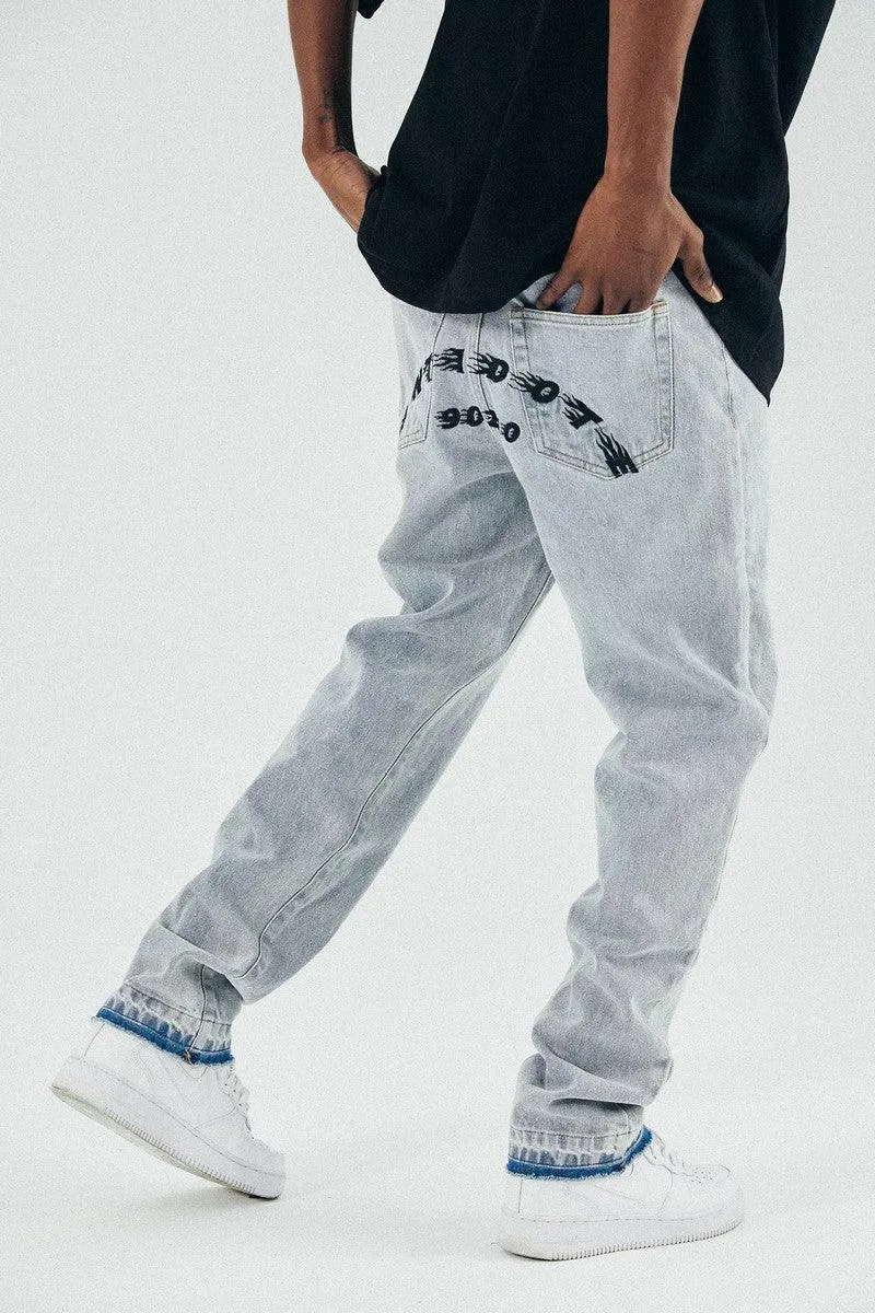 Washed Embroidered Logo Jeans