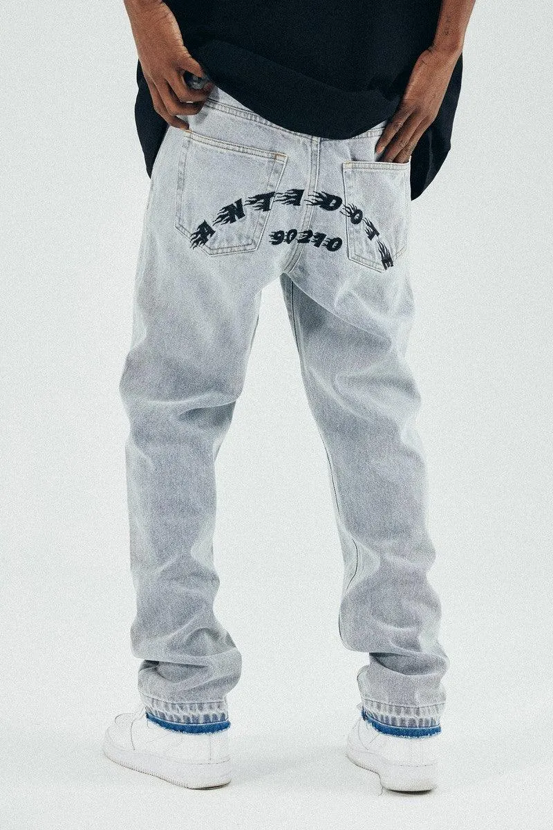 Washed Embroidered Logo Jeans