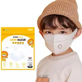 White Colour Lion Kids Facial 3D Masks 10p 50p 100p Small Made in Korea Disposable Fine Dust MB Filter School No Hurt Ears Soft 