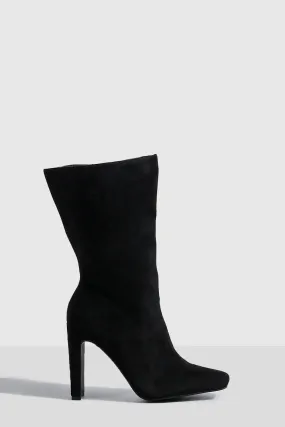 Wide Width Flat Heel Faux Suede Calf High Boots