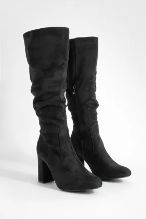 Wide Width Slouchy Block Heel Knee High Boots