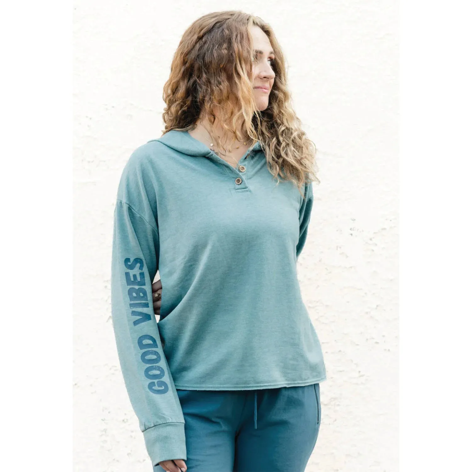 Women's Splendid Iris Emma Hoodie Good Vibes Aqua