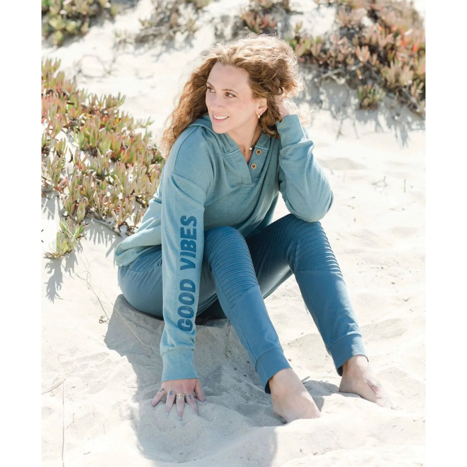 Women's Splendid Iris Emma Hoodie Good Vibes Aqua