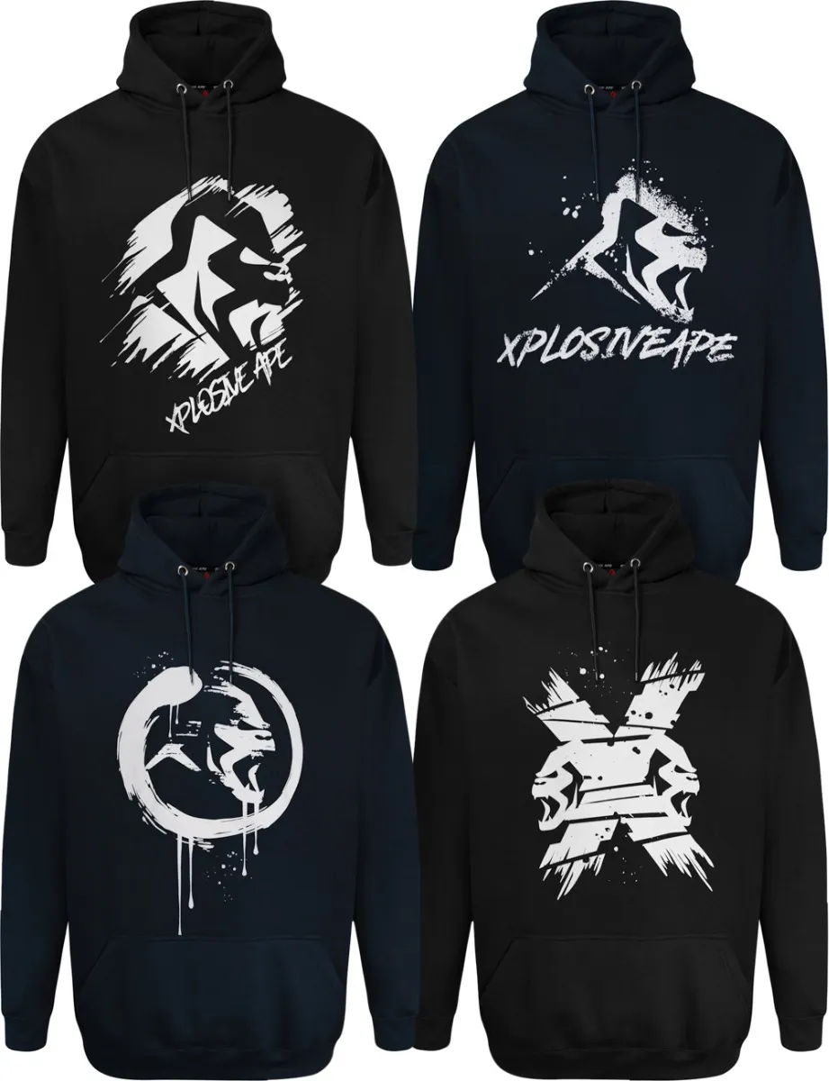 Xplosive Ape 4 Pack Scrawl, Sprayed, Vandal & Boarded Hoody Set - Black Navy