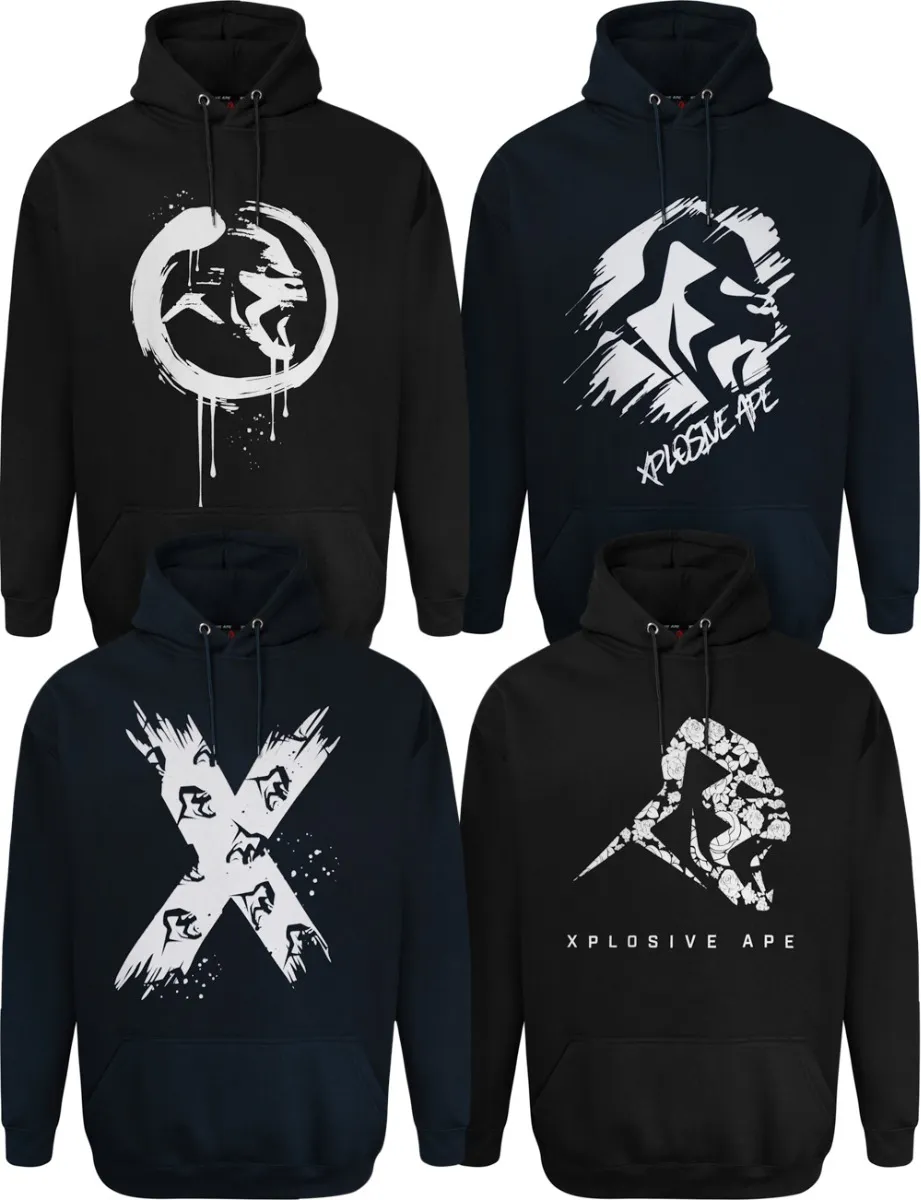 Xplosive Ape 4 Pack Vandal, Scrawl, Origins & Roses Hoody Set - Black Navy